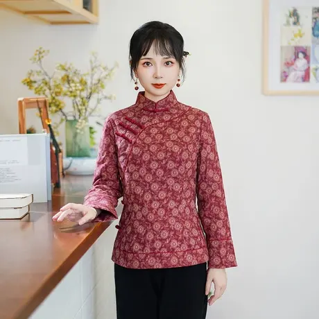 筠雅冬季新款唐装女国风旗袍小袄夹棉加厚保暖盘扣唐装上衣24J362图片