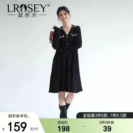 蓝若水大码女装小香风v领针织裙胖mm2025秋季新款气质打底连衣裙图片