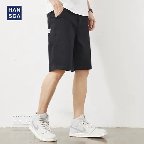 汉斯卡牛仔短裤男夏季薄款潮牌黑色直筒宽松复古水洗休闲五分裤子商品大图