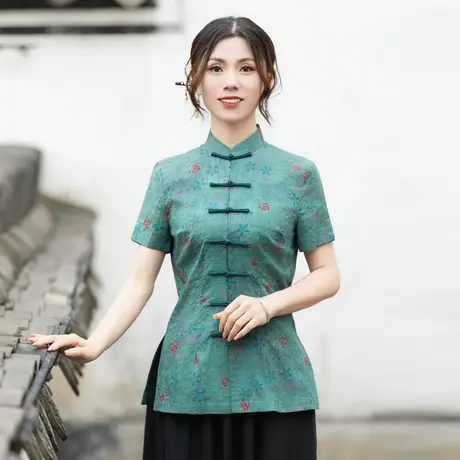 筠雅唐装女中国风改良旗袍式上衣佛系复古中式禅意茶服素衣23J171商品大图