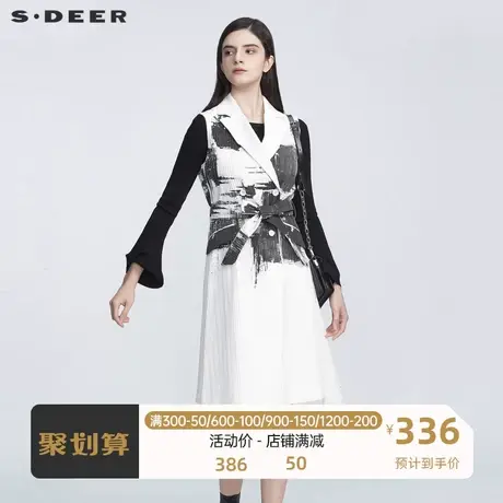 sdeer圣迪奥时尚西装领肌理收腰印花中长款马甲S21181602🤘商品大图