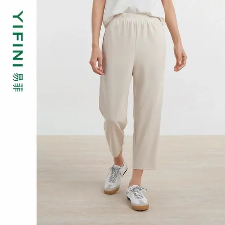 [专柜同款]Yifini/易菲松紧腰百搭休闲坑条针织八分裤时尚慢跑裤图片
