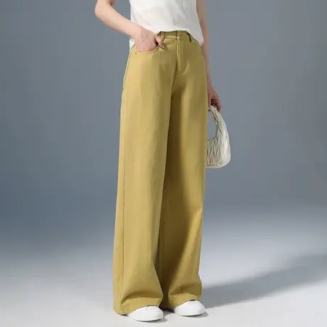 多巴胺黄色阔腿牛仔裤女2025新款夏季薄款休闲拖地裤子高腰直筒裤商品大图