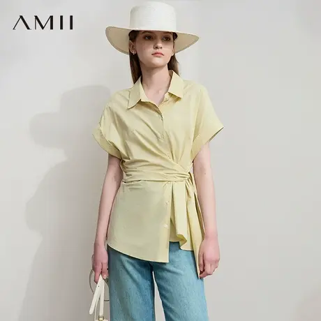 AMII【法式优雅】25夏法式优雅气质简约大气不规则绑带衬衫衬衣女图片