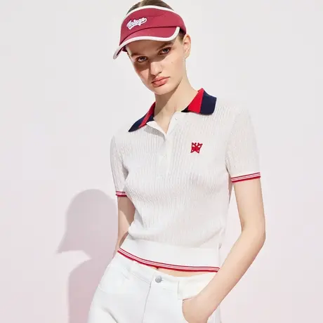 可可尼COCOON商场同款2025夏季时尚百搭收腰撞色翻领 Polo 衫女商品大图