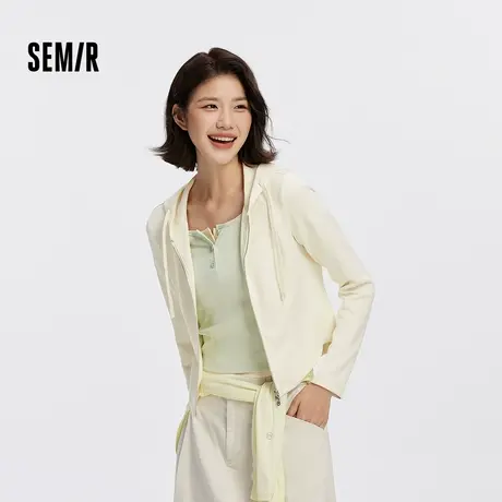 [商场同款]森马外套女短款紧身分割显瘦2025秋季新款纯色连帽夹克图片