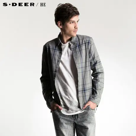 sdeerhe圣迪奥纯棉长袖休闲格纹衬衫H12370517图片