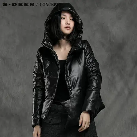 sdeer圣迪奥几何PU拼接设计感连帽棉衣S15482371图片