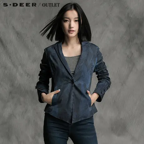s.deer圣迪奥专柜正品女装新款迷离蓝黑撞色抽象短外套图片