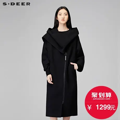 sdeer 圣迪奥酷帅连帽搭片设计拉链飘带长款外套S17481864图片