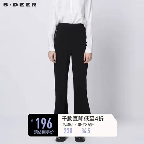 sdeer圣迪奥女装春装休闲松紧开衩阔腿黑色喇叭裤长裤S21380807💯商品大图