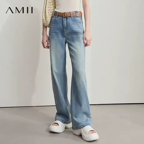 AMII【复古港风】2025秋季复古怀旧港风宽松直筒阔腿长裤牛仔裤女商品大图