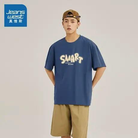 JR真维斯男装2025春季新款 潮流纯棉短袖男款上衣圆领印花宽松T恤商品大图