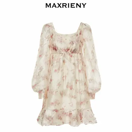 【奥莱】MAXRIENY甜美风晕染印花长袖气球连衣裙早商品大图