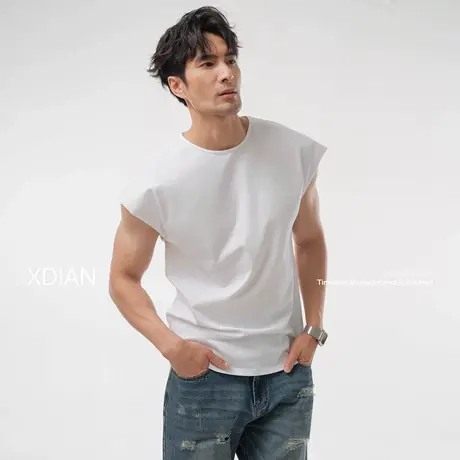 续点「弹力保型」无袖t恤男士纯棉运动健身坎肩夏季美式宽肩背心图片