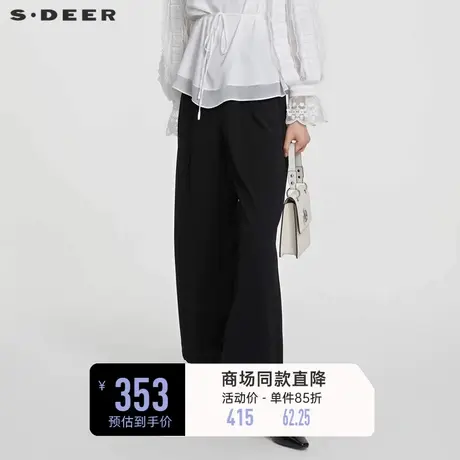 sdeer圣迪奥女装夏季松紧拼接压褶插袋阔腿长裤S23280803🦊商品大图