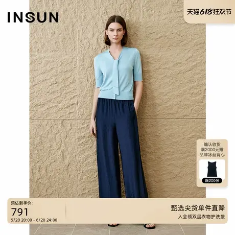 INSUN恩裳专选2025夏季休闲醋酸微皱肌理阔腿裤商品大图
