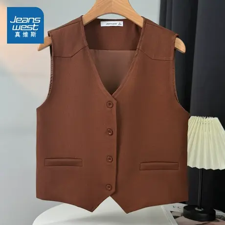 LE真维斯女装春秋季女款潮流马甲外套潮流时尚休闲百搭无袖上衣商品大图