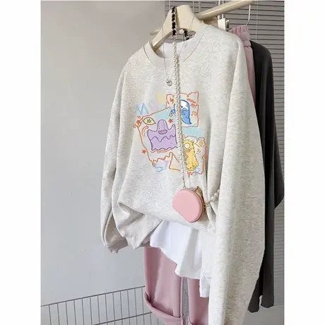 ins日系学院风灰色大码卫衣女微胖mm遮肚宽松春秋薄款上衣外套潮商品大图