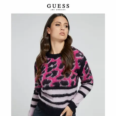 GUESS个性女士豹纹复古针织毛衣-W1BR35Z2R00商品大图