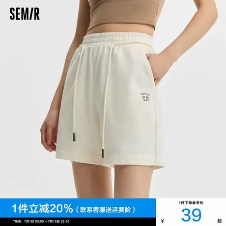 森马休闲裤女印花宽松裤子简约夏季2024新款女生抽绳针织运动短裤商品大图