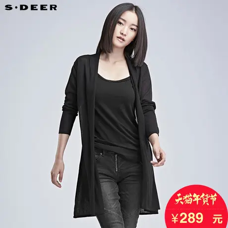 sdeer圣迪奥2018秋冬款V领针织衫女中长款淑女开衫毛衣S16483569图片