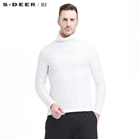 sdeerhe圣迪奥男装时尚舒适休闲秋肌理解构纯白高领毛衣H15172270图片