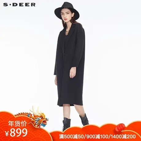 sdeer圣迪奥简约风格流畅剪裁暗扣设计平驳领大衣S18481887图片