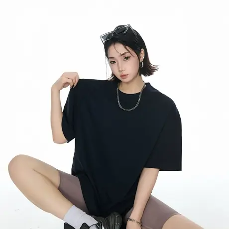 2025夏季新款美式复古宽松纯色短袖T恤女潮酷街头风情侣半袖上衣图片