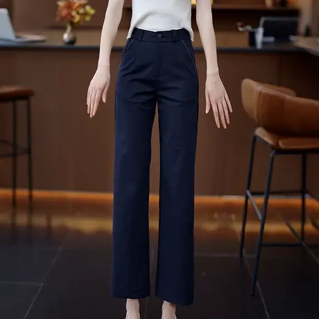 夏季透气天丝棉九分直筒裤女薄款高腰阔腿裤垂感显瘦百搭休闲裤商品大图