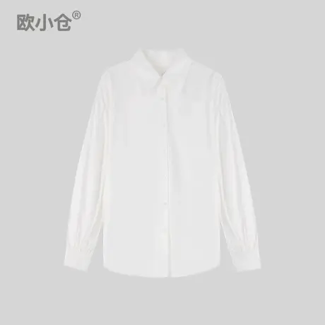欧小仓 设计感小众中性风白色棉质衬衫 宽松极简风廓形衬衣外套商品大图