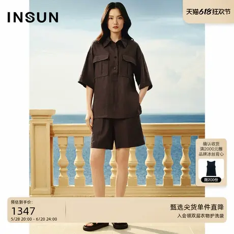 INSUN恩裳夏季休闲工装风咖色亚麻衬衫商品大图