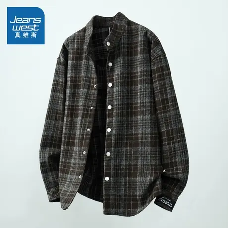 KF真维斯男装 2025秋季新款男款时尚经典格子衬衫英伦风长袖衬衫商品大图