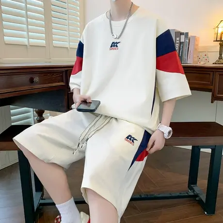 短袖短裤套装男青少年夏季冰丝t恤男装初中高中学生一套搭配衣服图片