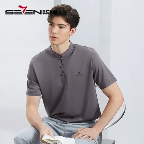 柒牌男士清仓盘扣国风立领短袖polo衫男夏季舒适透气休闲上衣图片