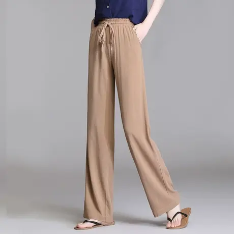 胖MM亚麻直筒阔腿裤女夏季薄款宽松加大码休闲高腰妈妈棉麻长裤子商品大图