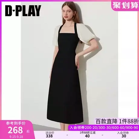 DPLAY夏新款法式复古黑白撞色拼接后背镂空小众设计连衣裙商品大图