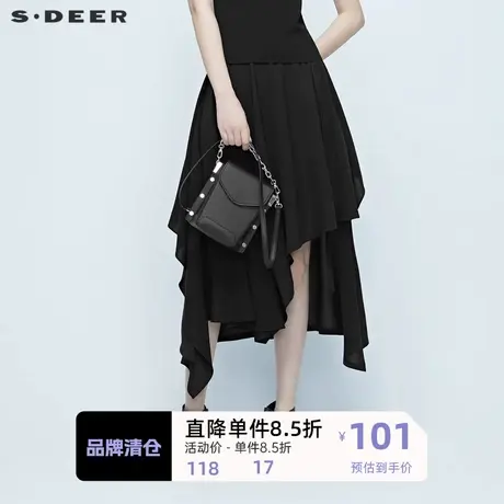 sdeer 圣迪奥a字半身裙女夏裙子纯黑色搭片飘带长裙S20281109商品大图