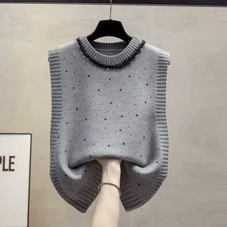 2024秋装新款圆领针织马甲女钉珠时尚洋气无袖上衣百搭毛衣背心女商品大图