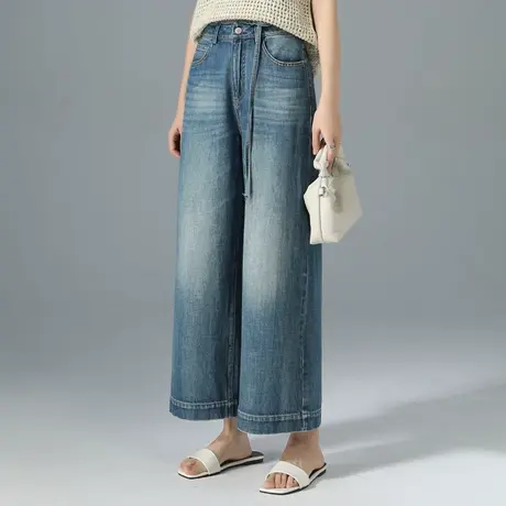 高腰阔腿牛仔裤女2025新款夏季薄款宽松显瘦大码小个子九分直筒裤商品大图