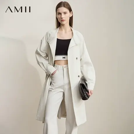AMII【日系极简风】25秋休闲简约日系风长款风衣外套女高级感风衣商品大图