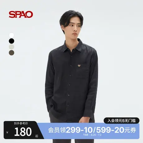 SPAO韩国同款2025年夏季新品简约休闲通勤日常小熊刺绣长袖衬衫图片