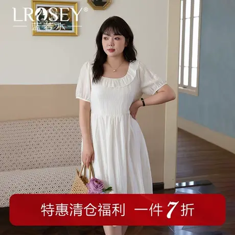 蓝若水大码女装花边方领甜美公主裙胖MM夏装淑女显瘦法式连衣裙图片