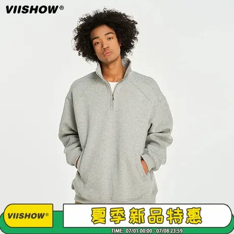 VIISHOW美式复古半拉链立领卫衣男秋季潮宽松廓形外套情侣上衣服商品大图