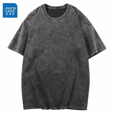 GL真维斯重磅纯棉做旧水洗棉t恤男2025新款夏季复古宽松百搭短袖图片