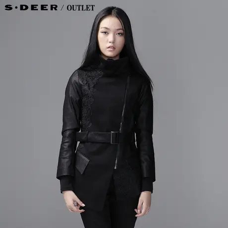 sdeer圣迪奥立领拼接女式风衣修身短款春外套3381781图片