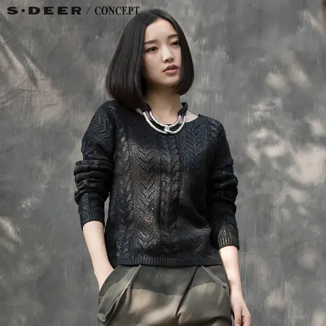 sdeer圣迪奥女装气质短款涂层面料女针织衫S15483554图片