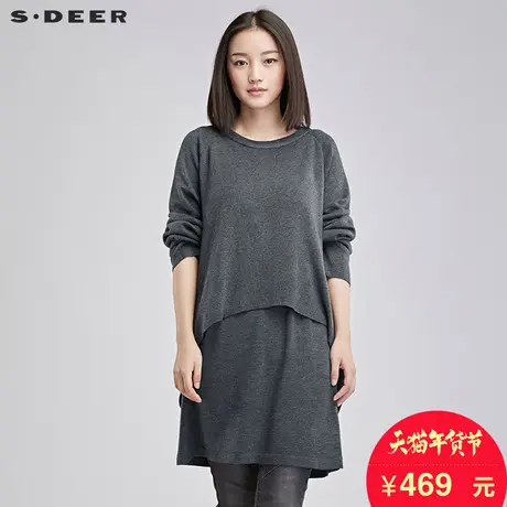 sdeer圣迪奥宽松插肩长短双层针织衫S16483543图片