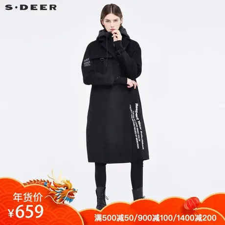 sdeer圣迪奥时尚撞色英文字母个性贴袋装饰高领连帽大衣S18481834图片