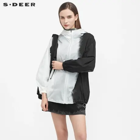 sdeer圣迪奥春秋装时尚连帽撞色晕染轻薄短款外套S21182209图片